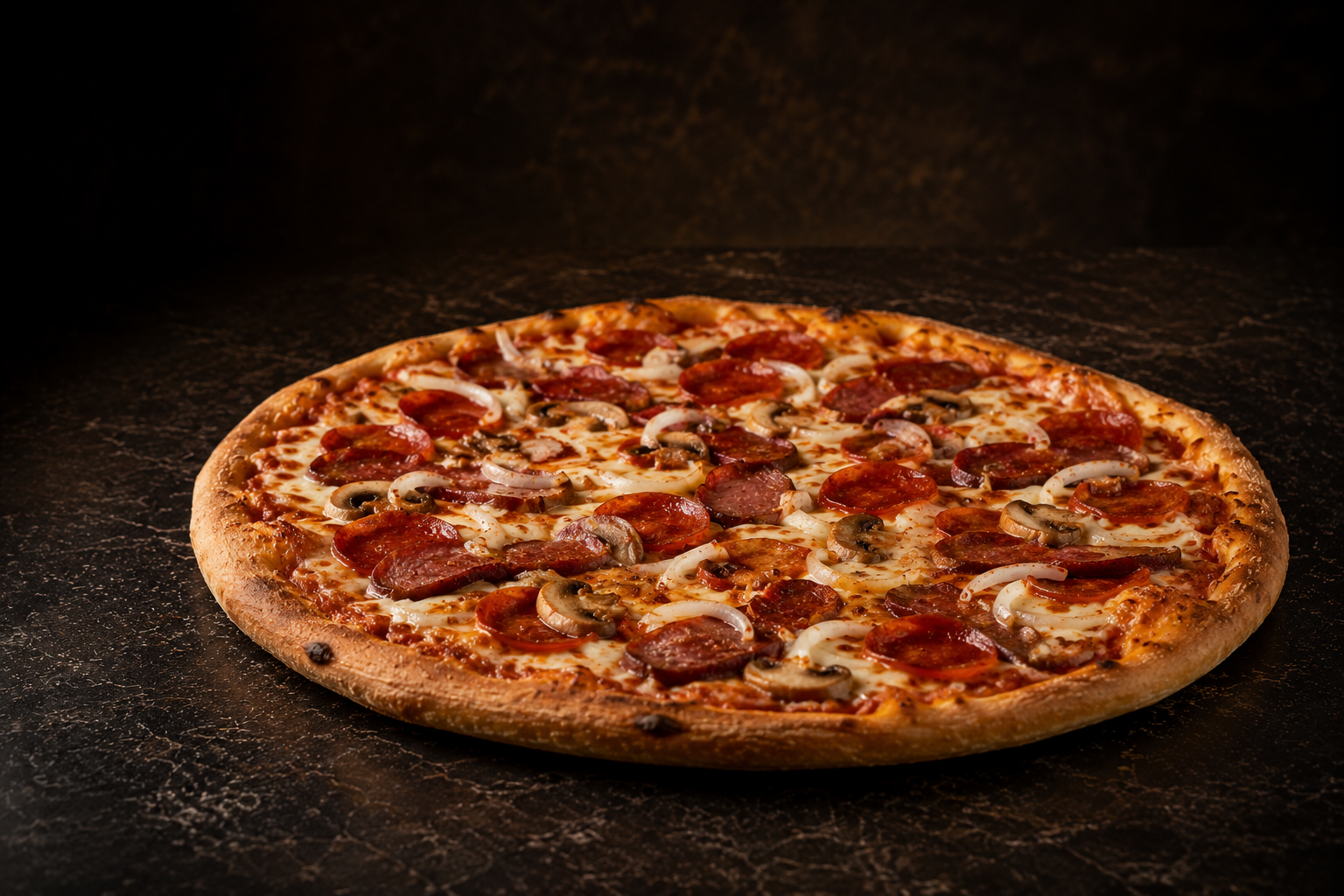 Franklins Pizza mit Salami, Champignons und Zwiebeln
